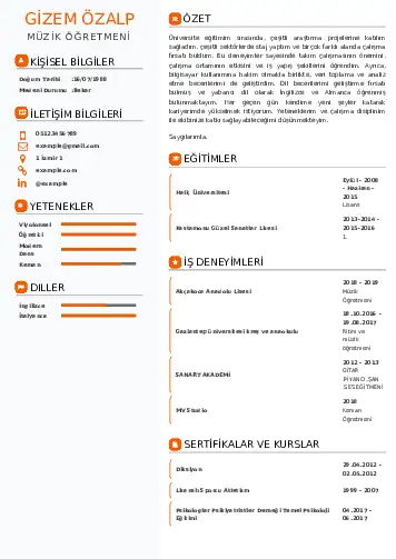 Müzik Öğretmeni Cv Örnekleri cv indir